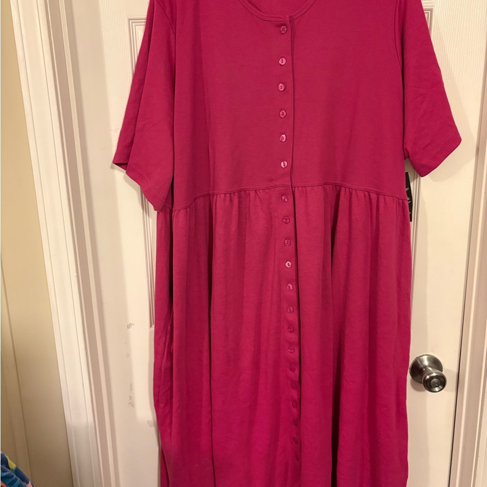 BNWT Woman Within raspberry button front casual dress 3x 30/32 petite empire wst